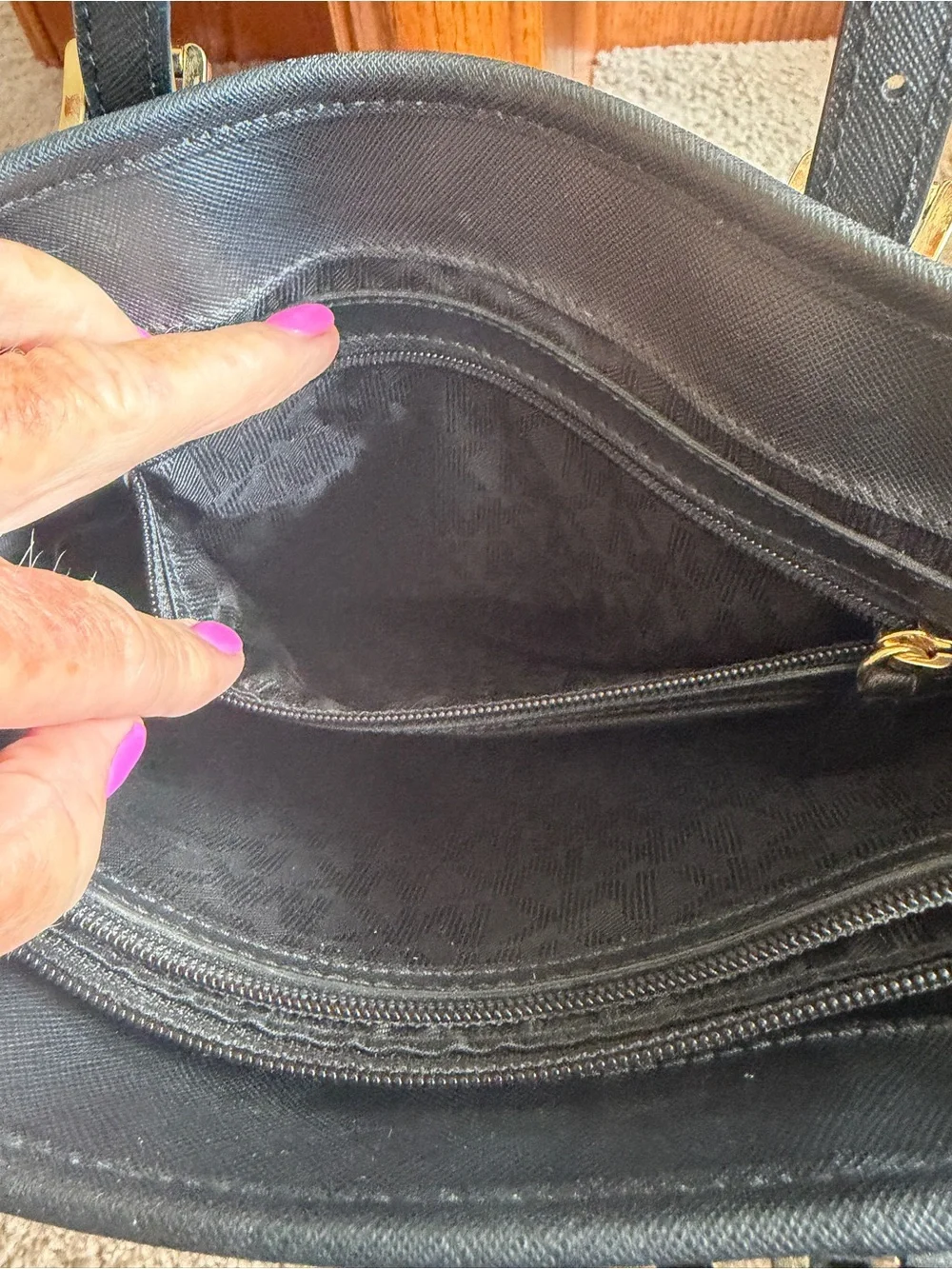 Michael Kors Black Saffiano Leather Tote with Gold MK Charm